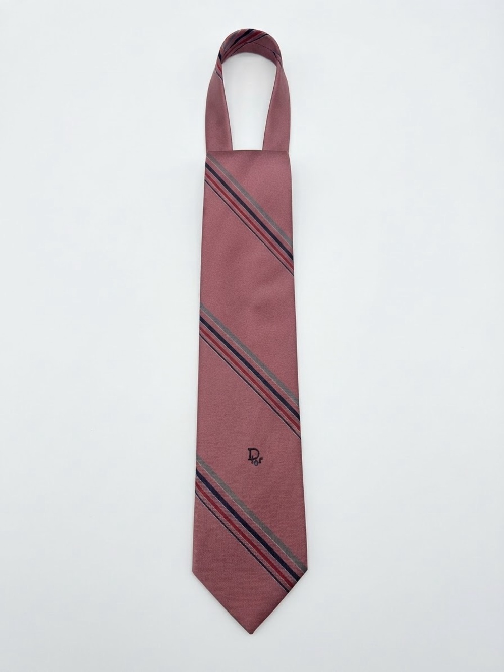 Vintage Christian Dior Silk Blend Striped Necktie – Dusty Rose / Mauve with Logo
